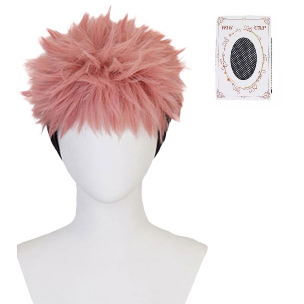 NWT Yuji Itadori Cosplay Wig Pink Black Spiky Hair Anime Wig & Wig Cap